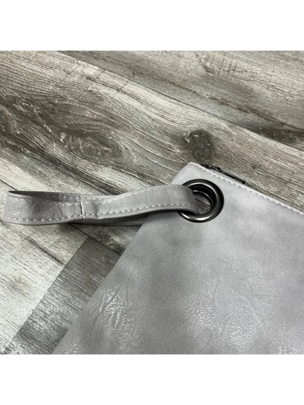 CC-US Oversized Envelope Clutch Handbag Soft Leather Grey Size 12” x 9”